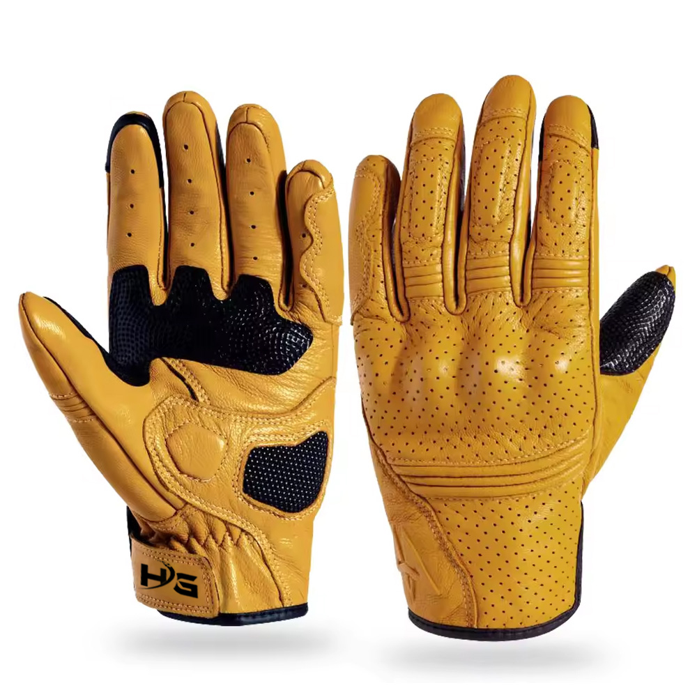 Perforated Leather Gloves Retro Motorcycle Gloves Men Touch Screen Breathable Motorbike Motocross Glove Hard Shell Cycling Glove