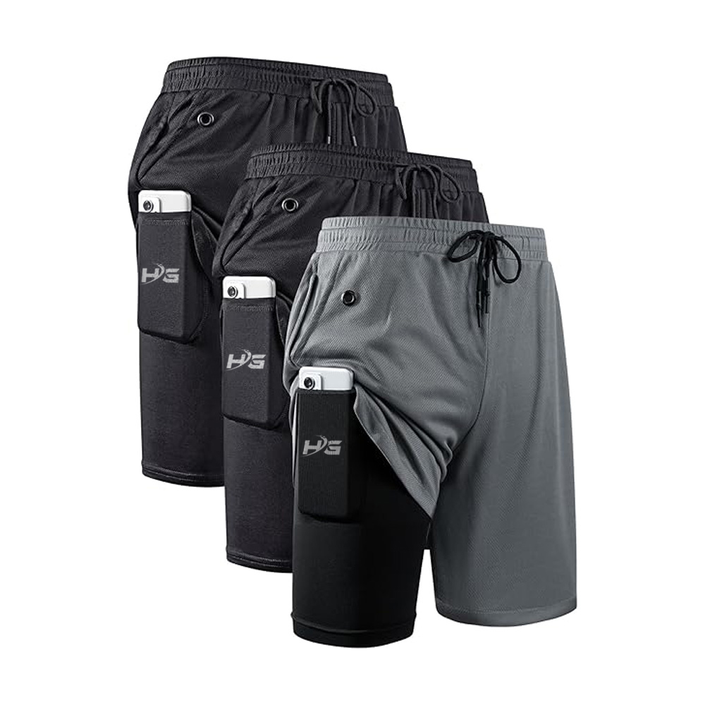 Mens 2 in 1 Running Shorts Quick Dry Gym Athletic Workout Clothes with Side Pockets