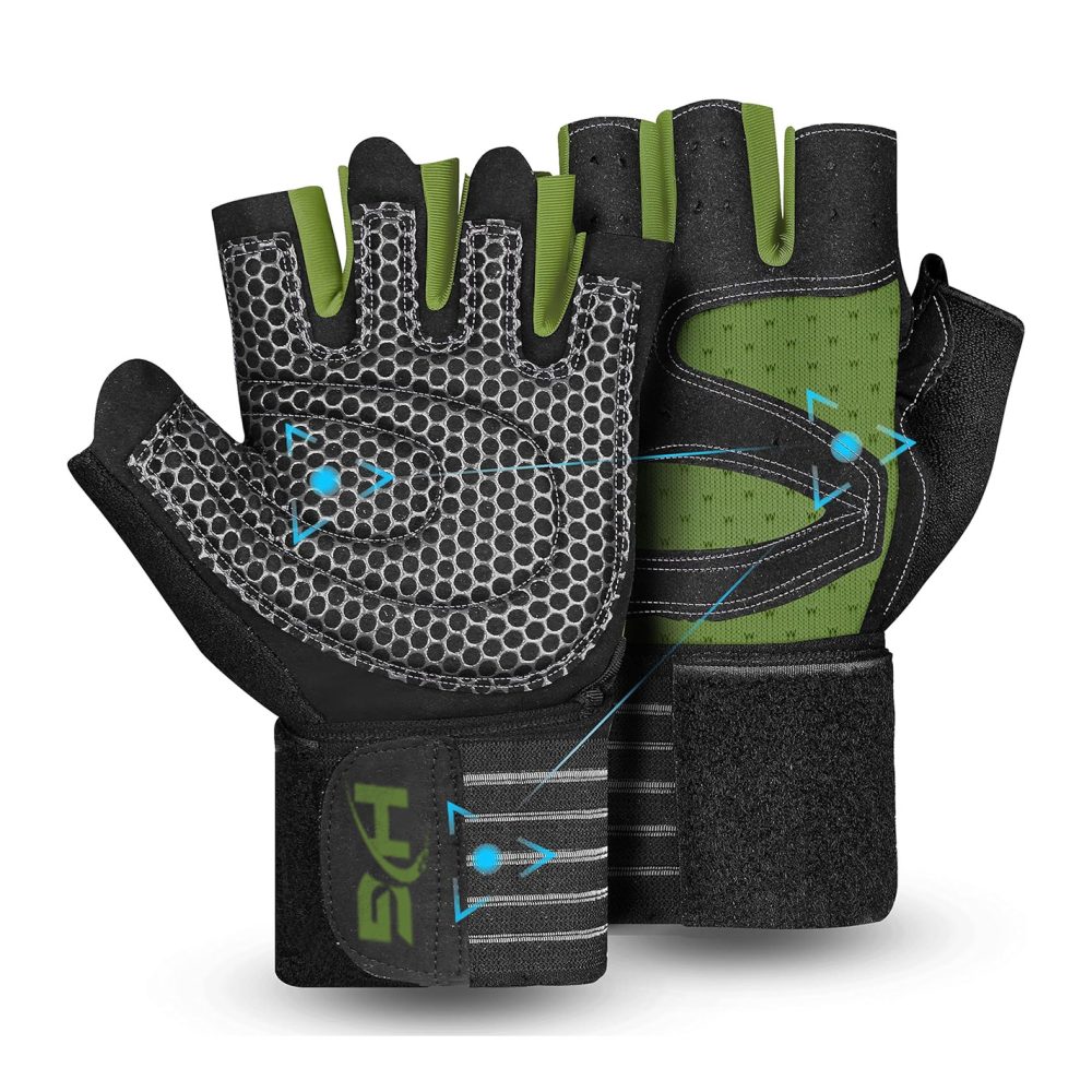 Ventilated Weight Lifting Gym Workout Gloves with Wrist Wrap Support for Men & Women, Full Palm Protection, for Weightlifting, Training, Fitness, Hanging, Pull ups