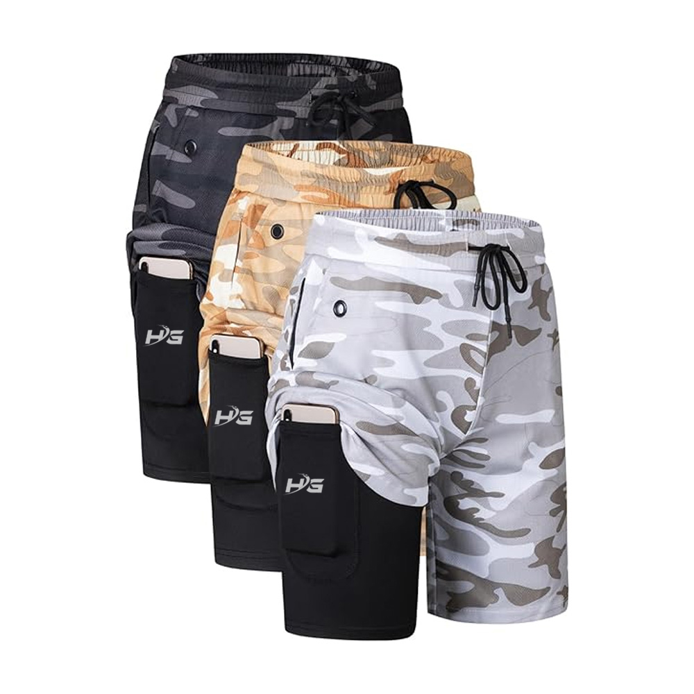 Mens 2 in 1 Running Shorts Quick Dry Gym Athletic Workout Clothes with Side Pockets